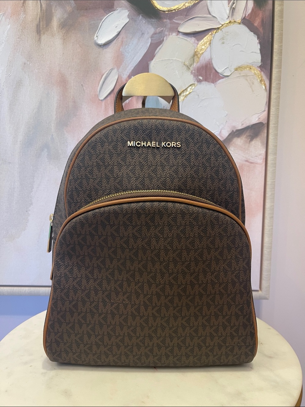 Michael Kors Brown MK Signature Backpack with Gold Hardware